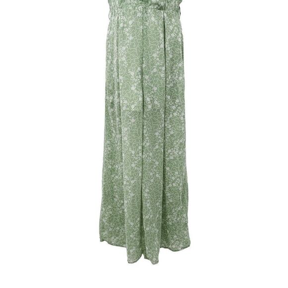 Listicle Floral Print Chiffon Ruffle Wide Leg V-Neck Jumpsuit Green Medium - Picture 5 of 11